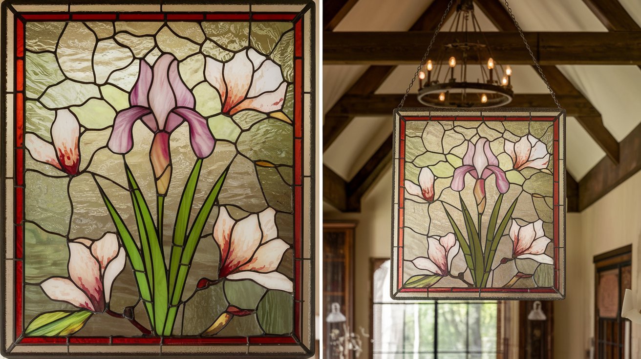 MMA Iris Stained Glass Hanging Panel Tiffany Magnolia